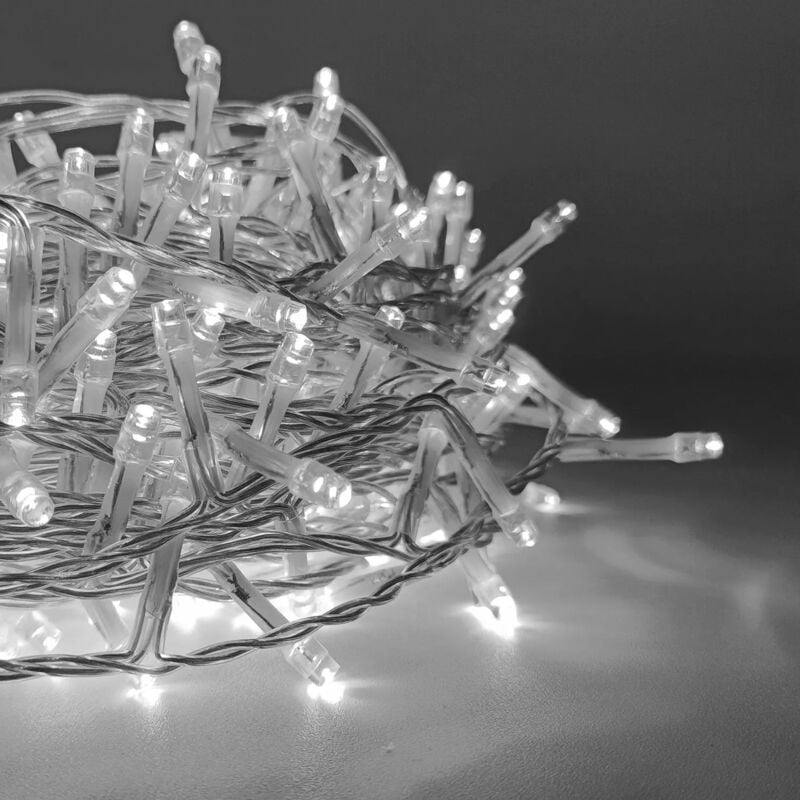 foto del prodotto luci di natale vintage 500 led 25m con 8 giochi di luce, ip44 per interno esterno bianco freddo maka