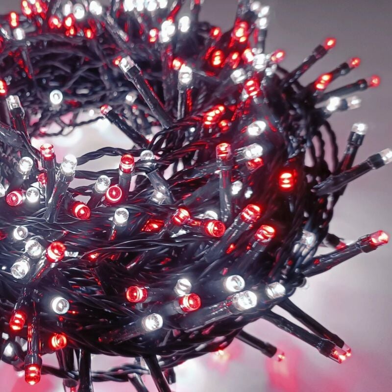foto del prodotto luci di natale vintage 500 led 25m con 8 giochi di luce, ip44 per interno esterno bianco freddo rosso maka