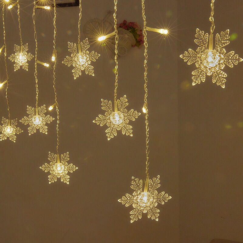 foto del prodotto luci fatate, luci a tenda, luci di natale a forma di fiocco di neve a led da 4 m, 8 modalit di illuminazione, decorazione per finestre, natale,