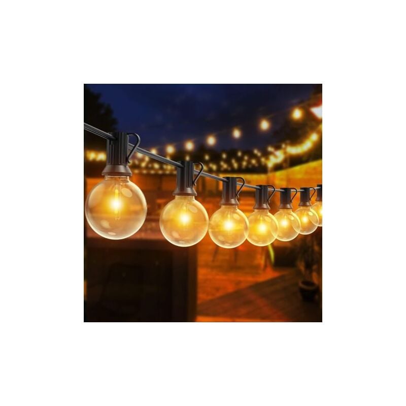 foto del prodotto luci fatate per esterni aiperq luci a catena a led da 30 m con 50 2 lampadine infrangibili, luci fatate a led impermeabili ip44 per patio, giardino,