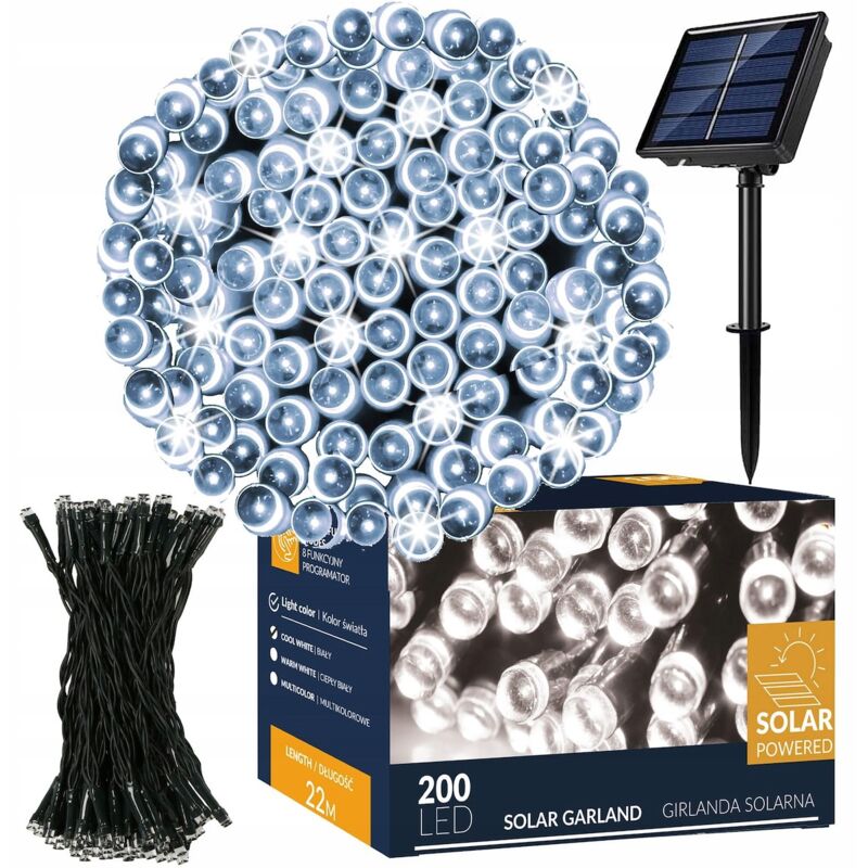 foto del prodotto luci girlanda solare 200 led giardino solare 22m bianco freddo