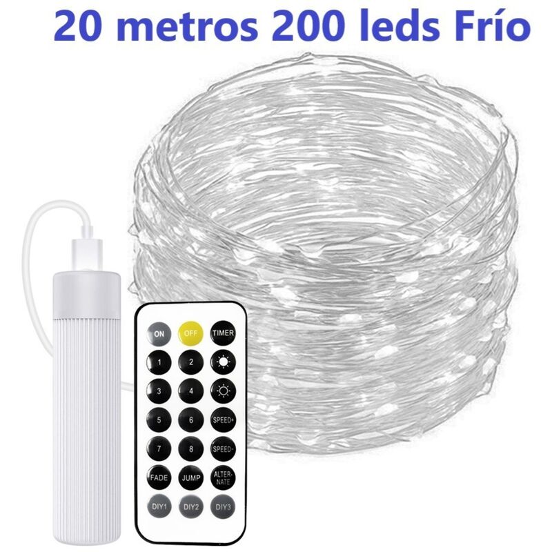 foto del prodotto luci guirnalda usb ricargabile 20m 200leds frio con batteria guirnaldas a led jandei