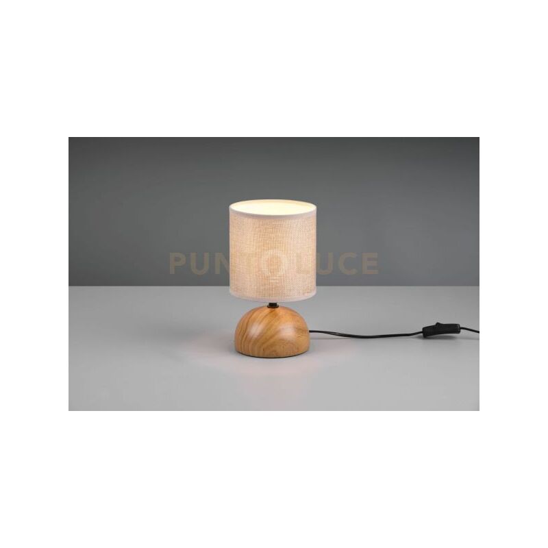 foto del prodotto luci lampada da tavolo base effetto legno mezza sfera paralume beige h. 23cm d. 14cm 1 luce attacco e14