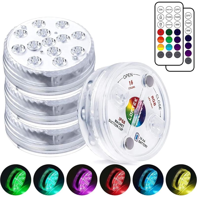 immagine 0 del prodotto luci led sommergibili con telecomando, 13 luci led per piscine fuori terra con magneti e ventose, 16 luci subacquee per laghetti che cambiano colore