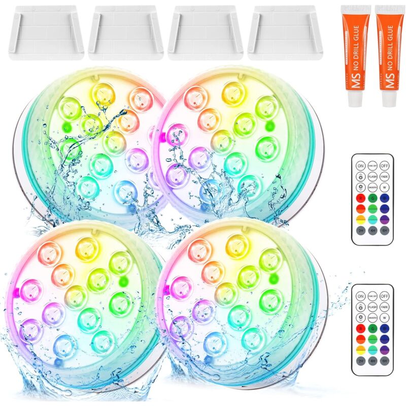 foto del prodotto luci led sommergibili per piscina con telecomando, luci subacquee impermeabili ip68 per acquari, vasche da bagno, stagni 4 luci per piscina a