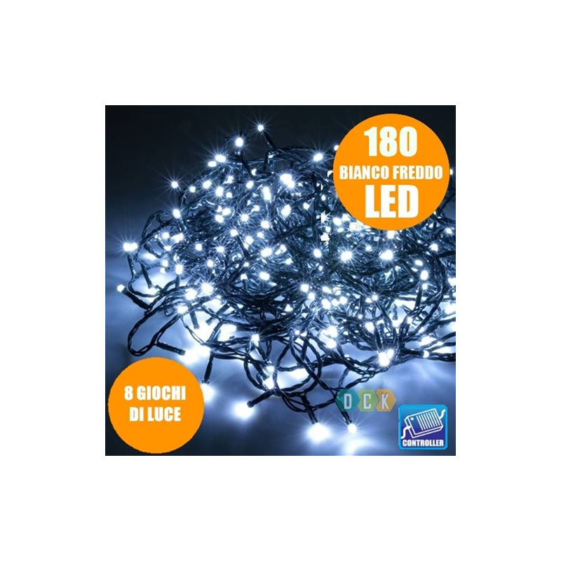 foto del prodotto luci natale 180 led luce bianco freddo ice interno esterno 8 giochi di luce 9 metri