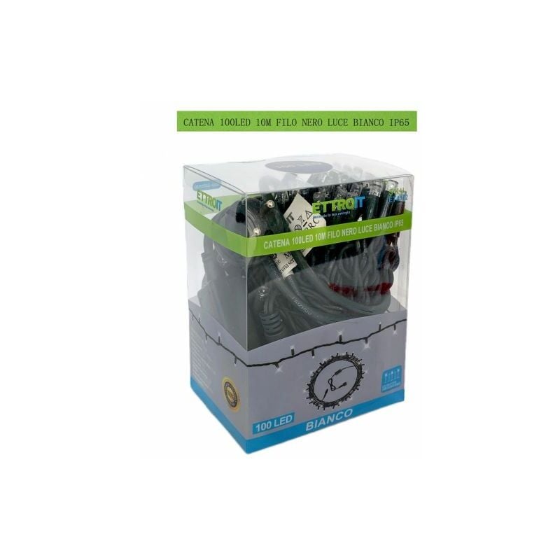 foto del prodotto luci natale catena luminosa 100 led 10 metri filo verde luce bianca esterno ip65