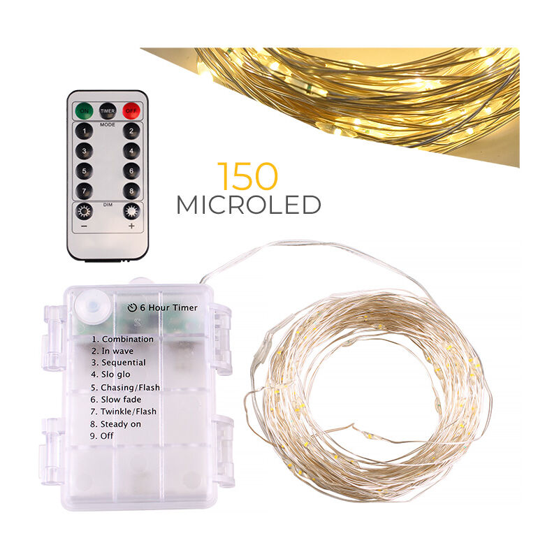foto del prodotto luci natalizie decorative 150 micro led luce gialla da 15 metri con telecomando illuminazione esterna versatile e impermeabile