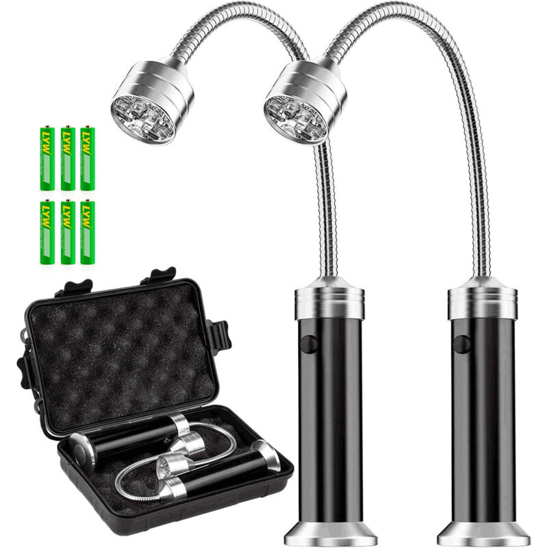 foto del prodotto luci per barbecue a led, confezione da 2, con base magnetica, rotazione a 360 gradi, flessibili e regolabili, per barbecue, campeggio, feste,