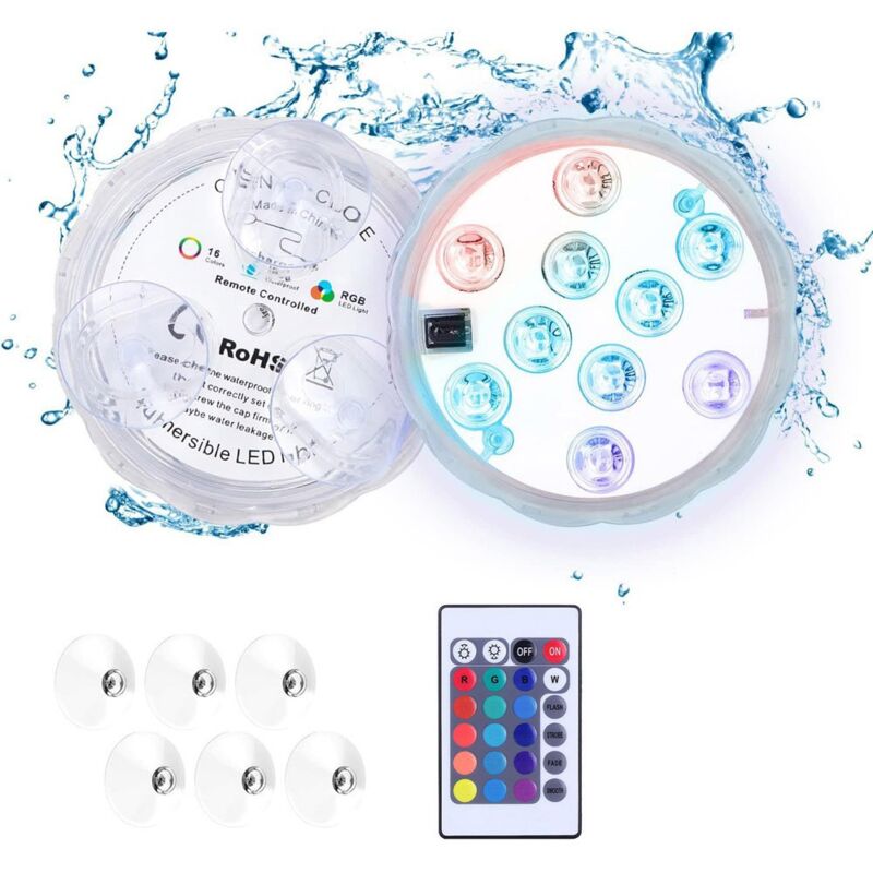 foto del prodotto luci per piscina sommergibili rgb impermeabili ip68 con telecomando, luci per spa subacquee a led multicolore ricaricabili stile b2 classe