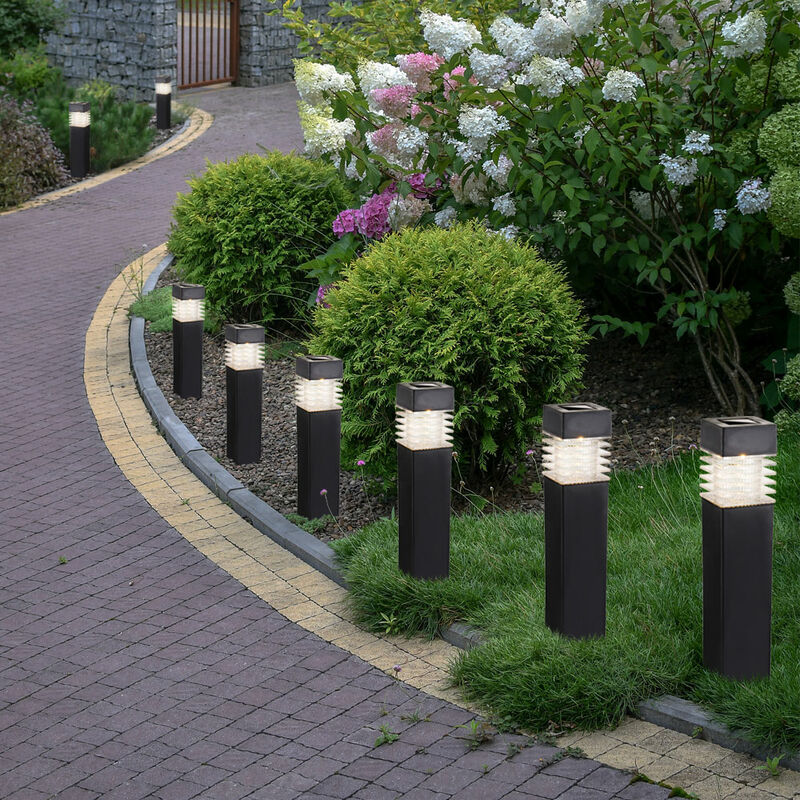 foto del prodotto luci plug in, luci solari, lampade da terra, luci da esterno, lampade da giardino, batteria ricaricabile ip44, finitura grigio satinato, led 0,06