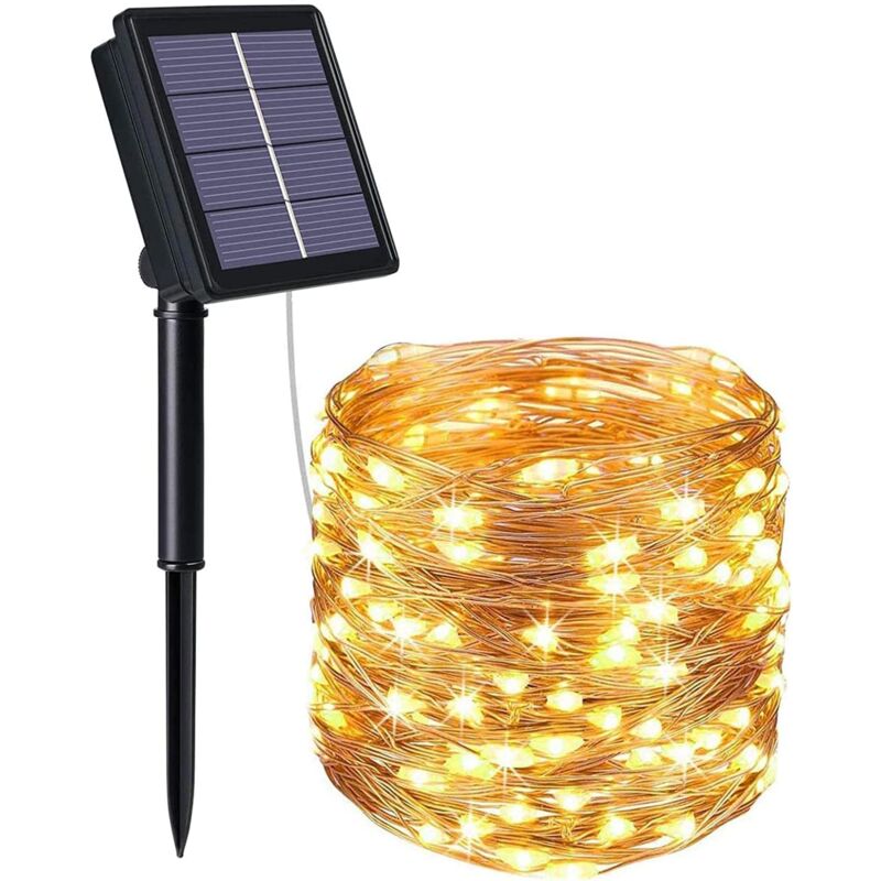 foto del prodotto luci solari a catena, 1 set da 200 led, impermeabili, luci solari a catena, 8 funzioni, 22 m
