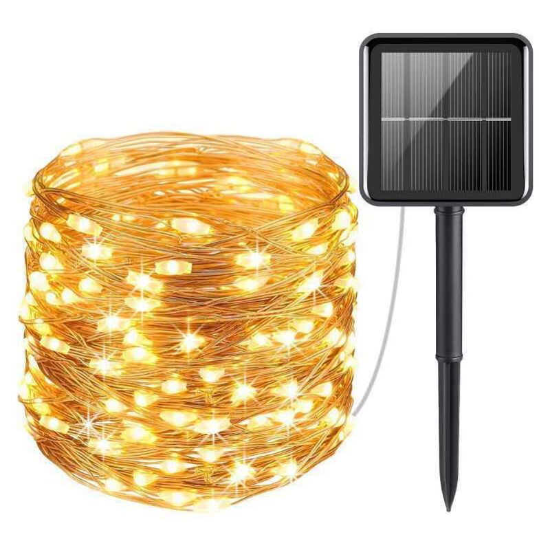 foto del prodotto luci solari a catena, 10 m, 100 led, 8 modalit , protezione ip65, adatte per alberi di natale, giardini, balconi, decorazioni