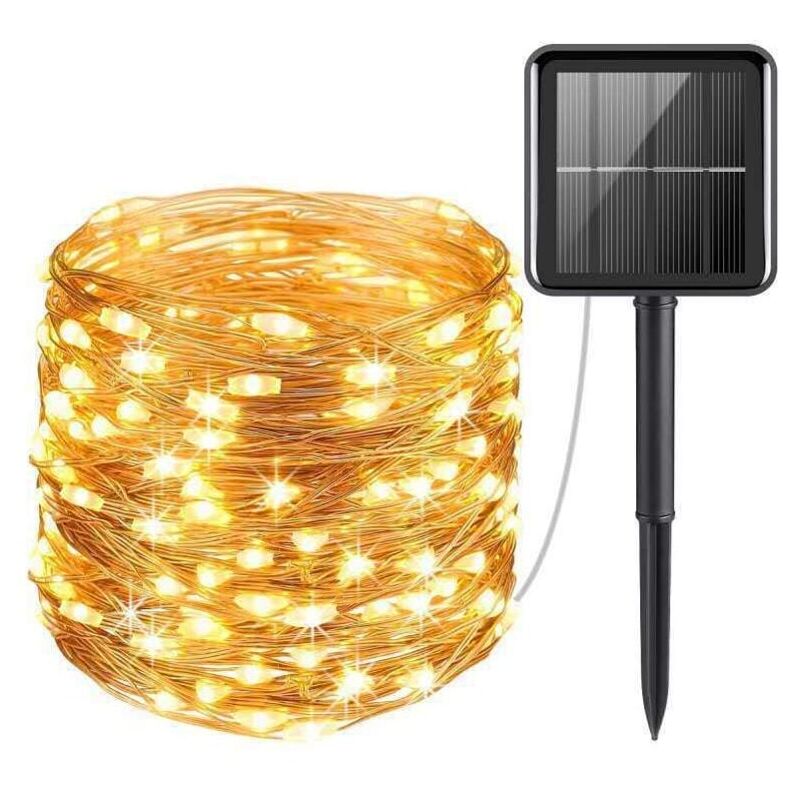 foto del prodotto luci solari a catena, 10 m, 100 led, 8 modalit , protezione ip65, adatte per alberi di natale, giardini, balconi, decorazioni ymyny