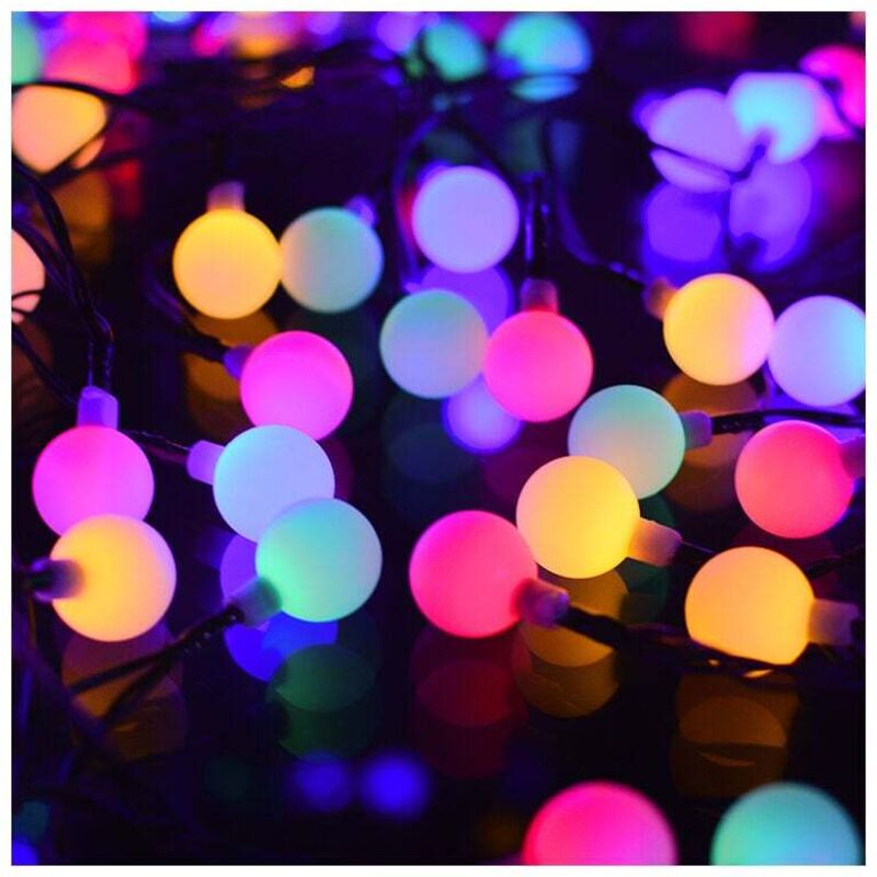 foto del prodotto luci solari a catena, 100 luci led colorate per esterni e interni, ip65 impermeabili, 8 modalit , palline luminose, graziosa decorazione per natale,