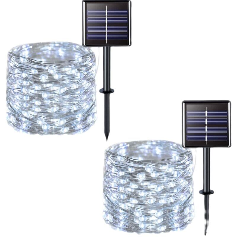 foto del prodotto luci solari a catena, 2 confezioni da 22 m, 100 luci, 8 modalit , luci solari impermeabili per decorazioni natalizie all aperto bianco 