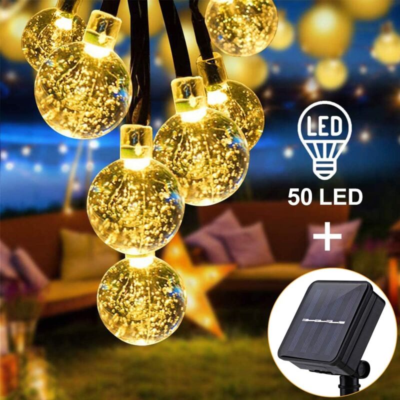 foto del prodotto luci solari a catena, 7 m 23 piedi, 50 led, luci decorative impermeabili a forma di sfera di cristallo, per interni ed esterni, feste in giardino,
