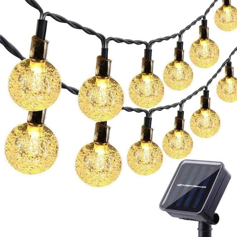 foto del prodotto luci solari a catena da 12 m, 100 led, impermeabili, a led, 8 modalit , luci decorative a sfera di cristallo, per giardino, cortile, festa