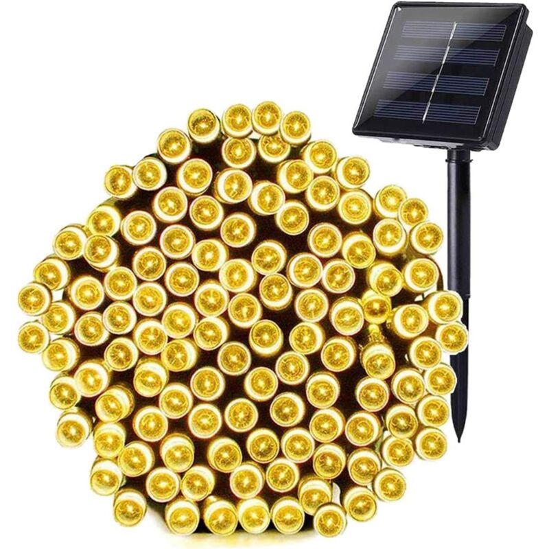 foto del prodotto luci solari a catena per uso esterno e interno, 22 m 200 led bianco caldo 