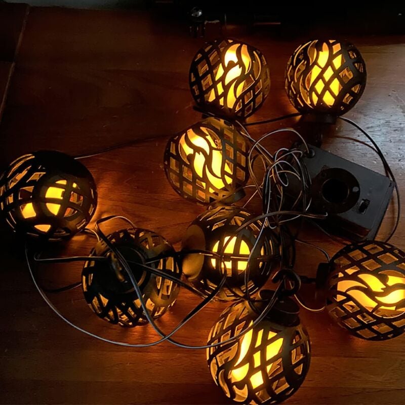 foto del prodotto luci solari a corda per esterni impermeabili, 8 led, luci a fiamma tremolante, per giardino, cortile, gazebo, campeggio, festa, vacanza