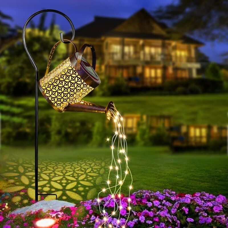 foto del prodotto luci solari a led in stile retr di un vecchio annaffiatoio in bronzo con supporto, luci per bollitore, luci decorative per vialetti, cortili,