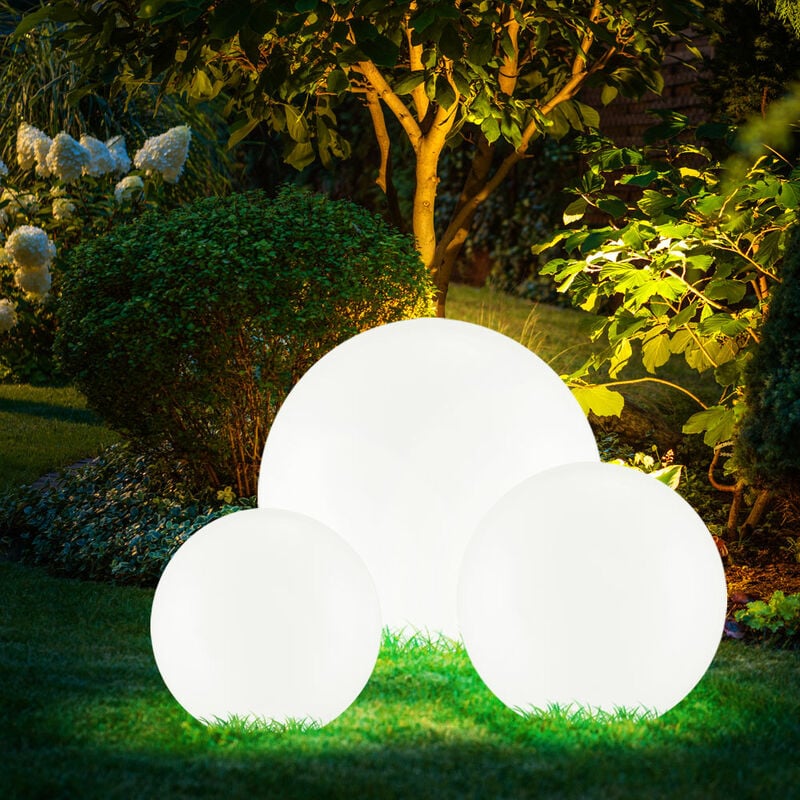 foto del prodotto luci solari a led luci da presa decorazione da giardino luci da esterno sfera rotonda bianca con picchetto, ip44, batteria, plastica, bianco argento,