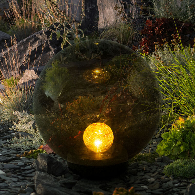 foto del prodotto luci solari a sfera per il giardino luci solari da giardino a led rotonde sfera solare a sfera 25 cm per esterno, vetro craquel , 1x led bianco