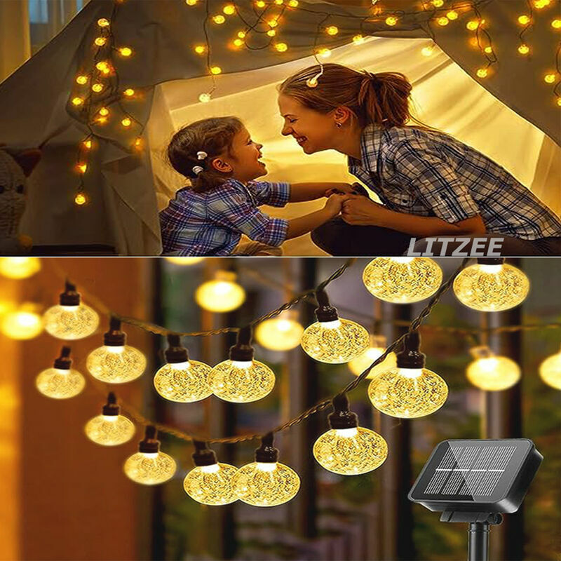immagine 0 del prodotto luci solari a stringa per esterni, 12 m, 100 led, bianco caldo, con 8 modalit e lampada decorativa impermeabile ip65, ideale per casa, giardino,