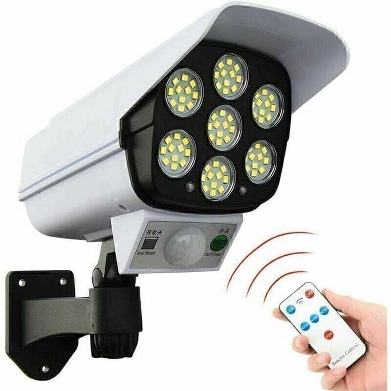 foto del prodotto luci solari con sensore di movimento per esterni faretto a 77 led da 2000 lumen con telecomando ip66 impermeabile per esterni telecamera di
