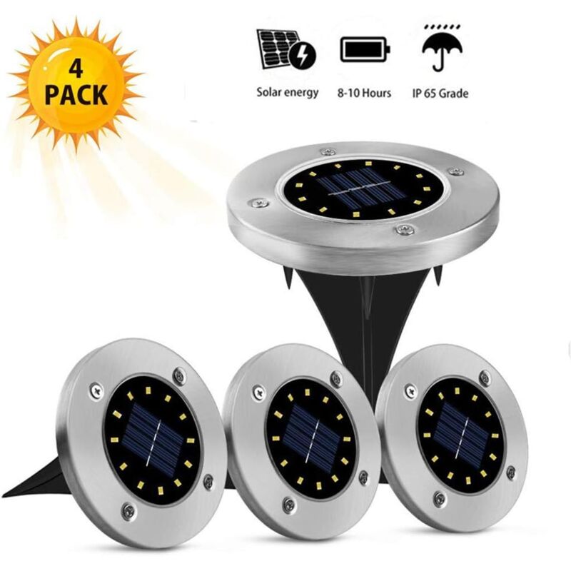 foto del prodotto luci solari da esterno 12 led 4 pezzi luci solari da terra luci da giardino bianche impermeabili in acciaio inossidabile per esterni, giardino,