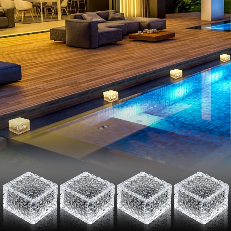 foto del prodotto luci solari da esterno, 4 confezioni di luci solari da terra impermeabili, luci solari da giardino a led per patio, prato, sentiero, terrazza, scale