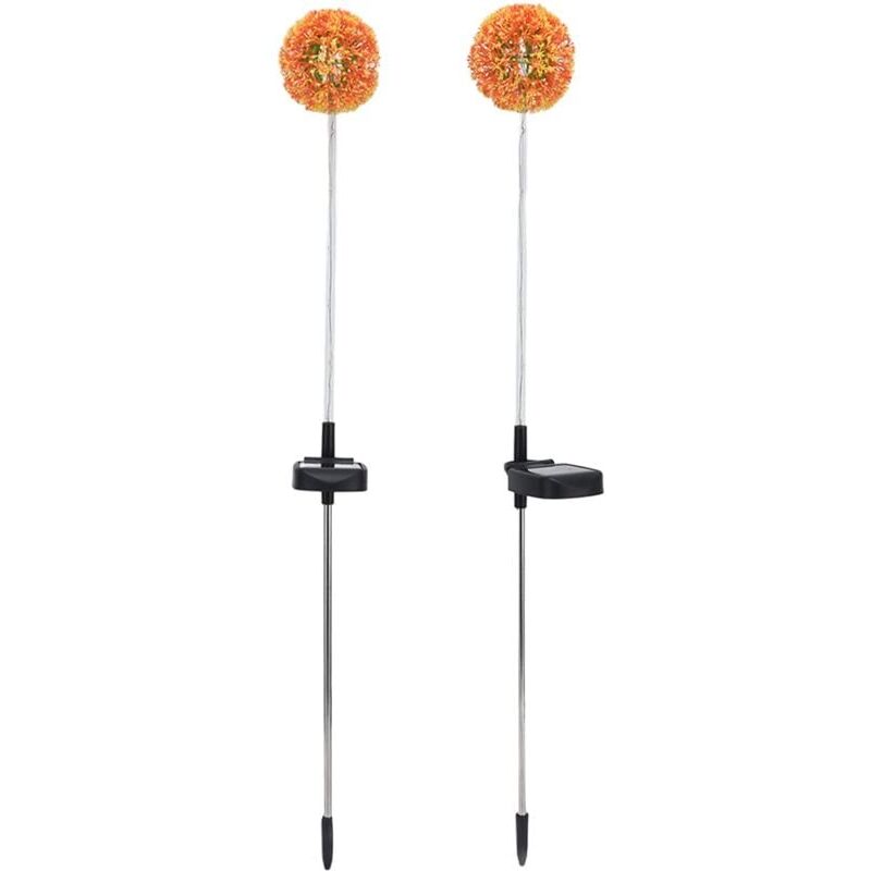 foto del prodotto luci solari da esterno a forma di dente di leone, 2 set di luci solari da giardino a forma di dente di leone, 6 led, lampada da prato colorata per