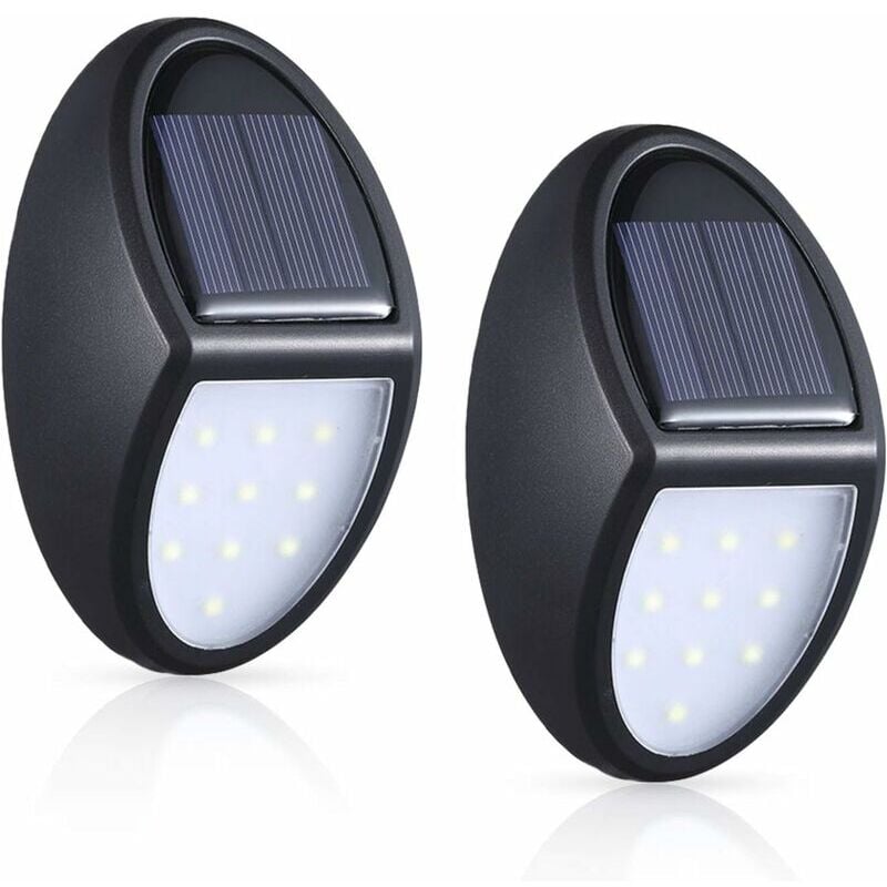 foto del prodotto luci solari da esterno, confezione da 2 luci solari da parete a 10 led, illuminazione solare da esterno impermeabile ip65 con sensore crepuscolare