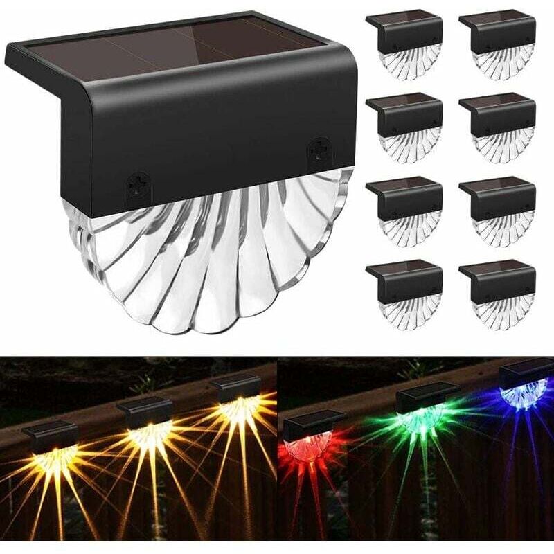 foto del prodotto luci solari da esterno impermeabili per patio, recinzione, scale, percorso, palo, portico, percorso, giardino, bianco caldo led, confezione da 8
