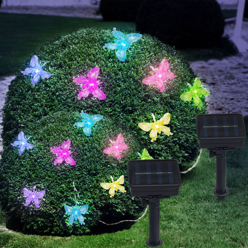 foto del prodotto luci solari da esterno lampada da giardino per decorazione da esterno, led rgb cambia colore, 20x farfalla led, l 470 cm