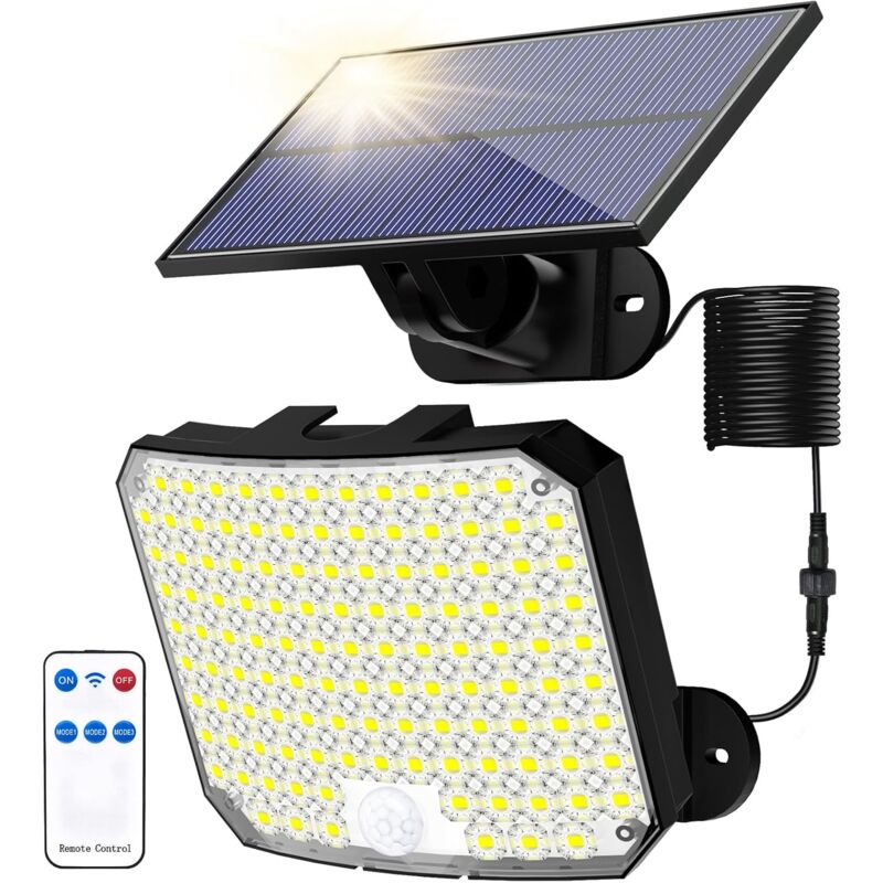 foto del prodotto luci solari da esterno, luce solare con sensore di movimento a 118 led con telecomando, luce solare da giardino impermeabile ip65