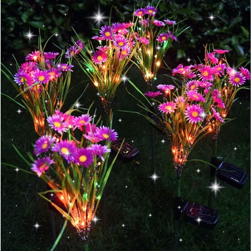 foto del prodotto luci solari da esterno, luci solari a forma di fiore, lampada solare a forma di margherita, luce solare a led per prato, perfetta per giardino,
