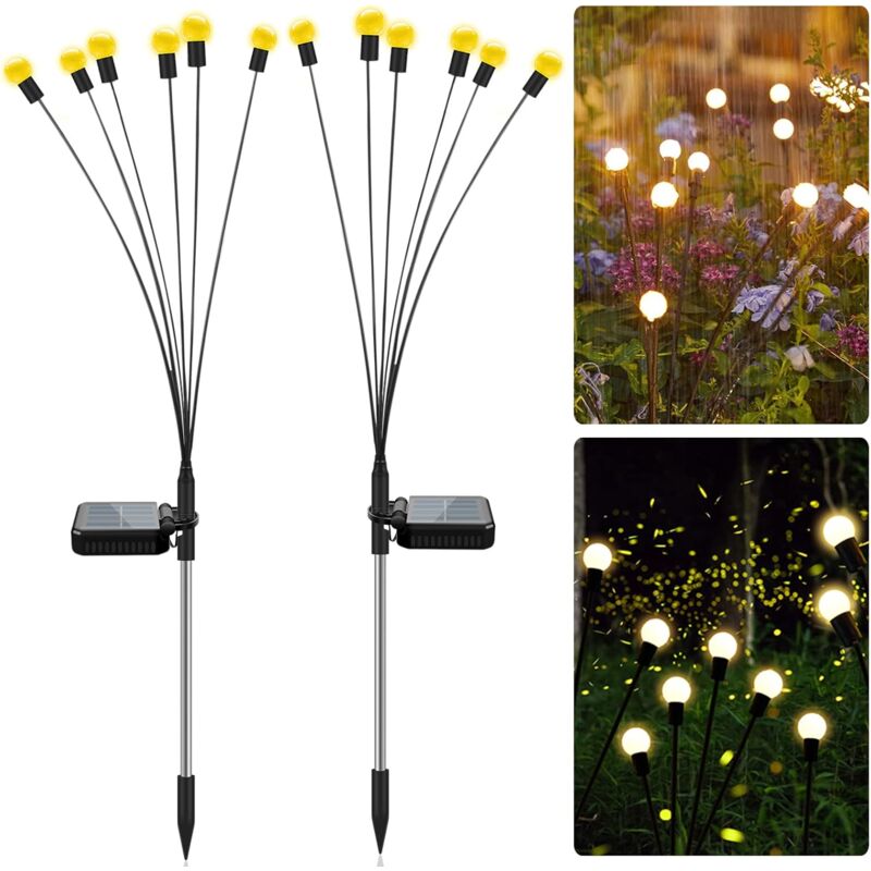 foto del prodotto luci solari da esterno, luci solari da giardino firefly da esterno, luci solari impermeabili ip65 da esterno per vialetti e patii 2 confezioni da 6