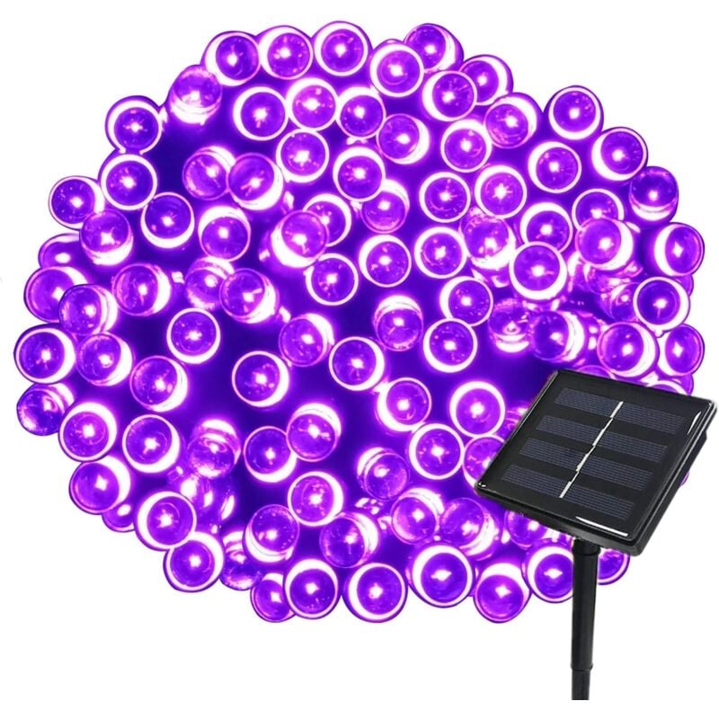 foto del prodotto luci solari da fata da 22 m, 200 led, 8 luci a stringa, ideali per feste, matrimoni, compleanni e giardini all aperto viola, 1 pezzo 