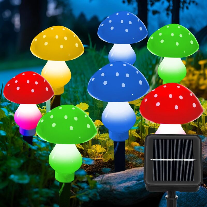 foto del prodotto luci solari da giardino, 8 luci solari a forma di fungo, luci solari decorative impermeabili ip65 per giardino esterno, prato, patio, recinzione,