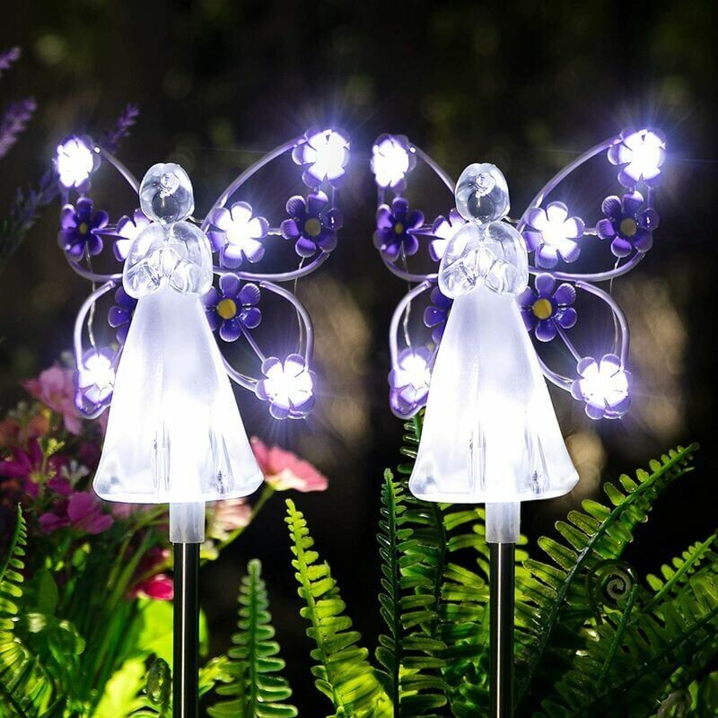 foto del prodotto luci solari da giardino a forma di angelo confezione da 2 luci solari a forma di angelo per giardino esterno, luce eterna a forma di angelo con 7