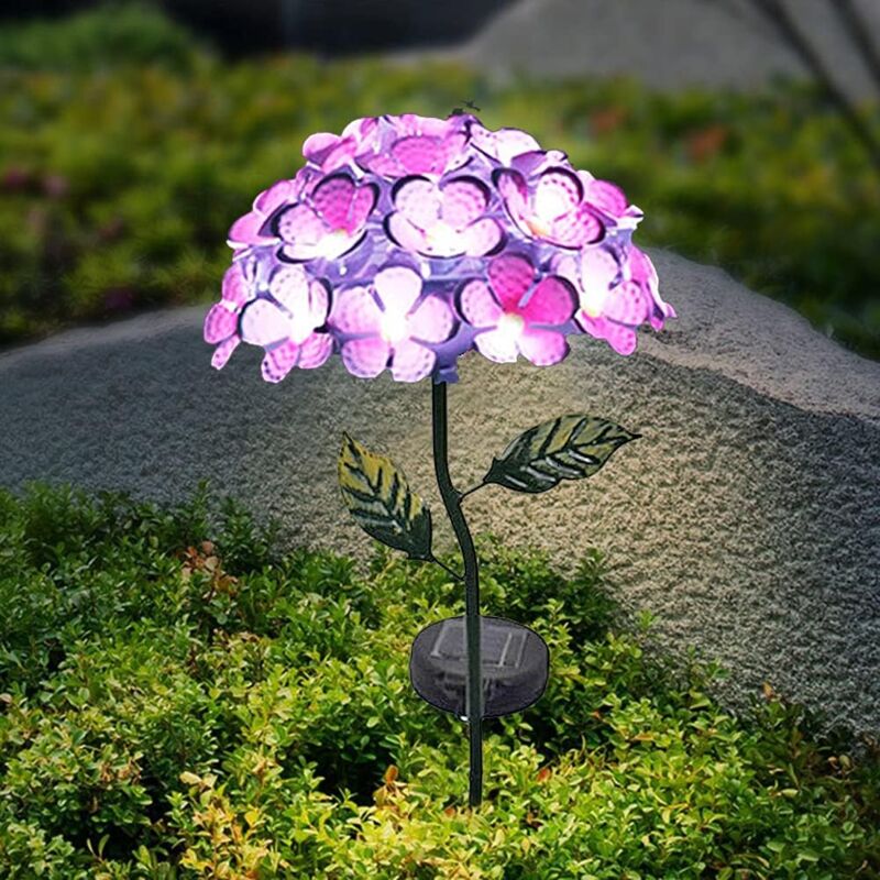 foto del prodotto luci solari da giardino a led per esterni, lampada da prato con fiore di ortensia, decorazione per esterni con ip65 impermeabile per giardino,