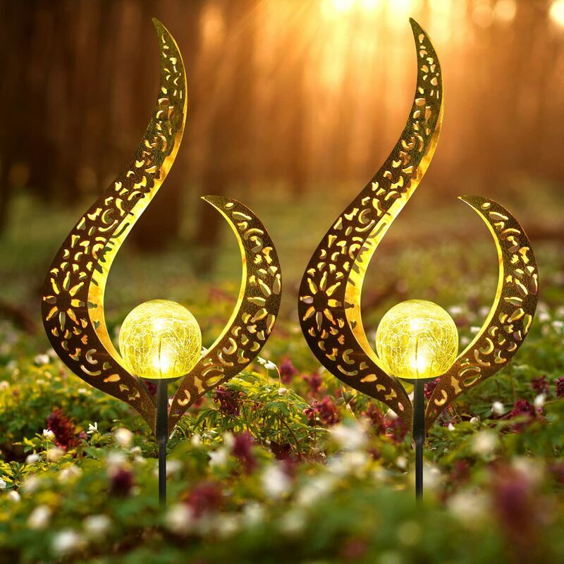 foto del prodotto luci solari da giardino con luci a fiamma solare, set di 2 decorazioni da giardino per esterni, illuminazione per patio, percorsi, lampada a led,