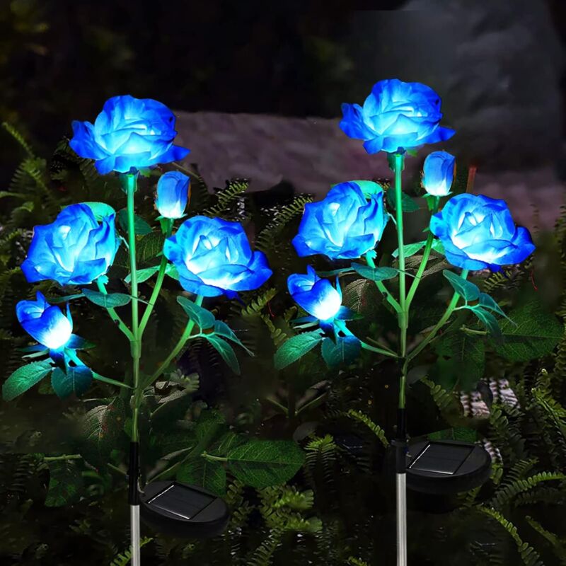 foto del prodotto luci solari da giardino decorative per esterni, 2 pezzi luci solari con 10 fiori di rosa, luci solari impermeabili per esterni per giardino,