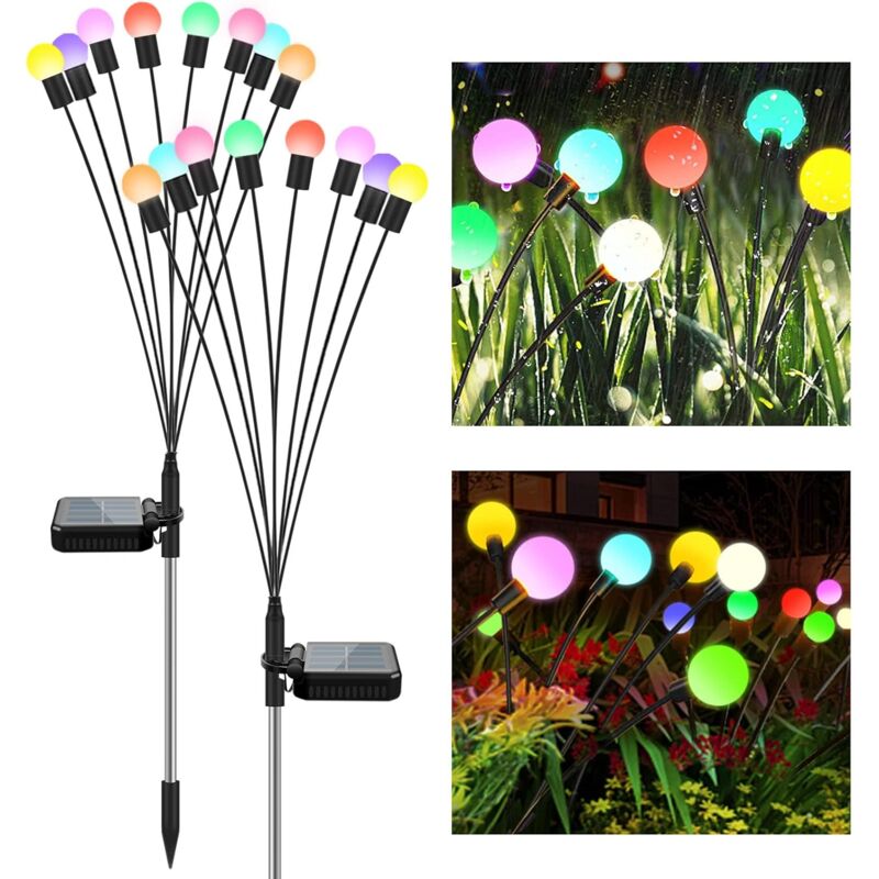 foto del prodotto luci solari da giardino, lucciole, lampada solare a 8 led per esterni, impermeabile, 2 confezioni luci solari decorative per giardino, cortile,