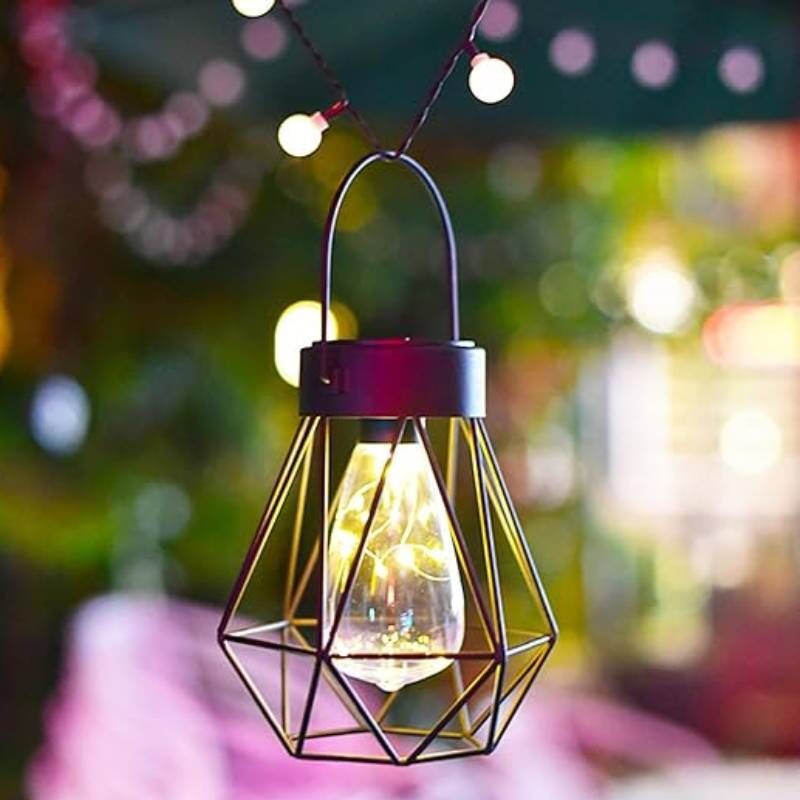 foto del prodotto luci solari da giardino, luci solari a led sospese, decorazioni in ferro impermeabili, adatte per prati esterni