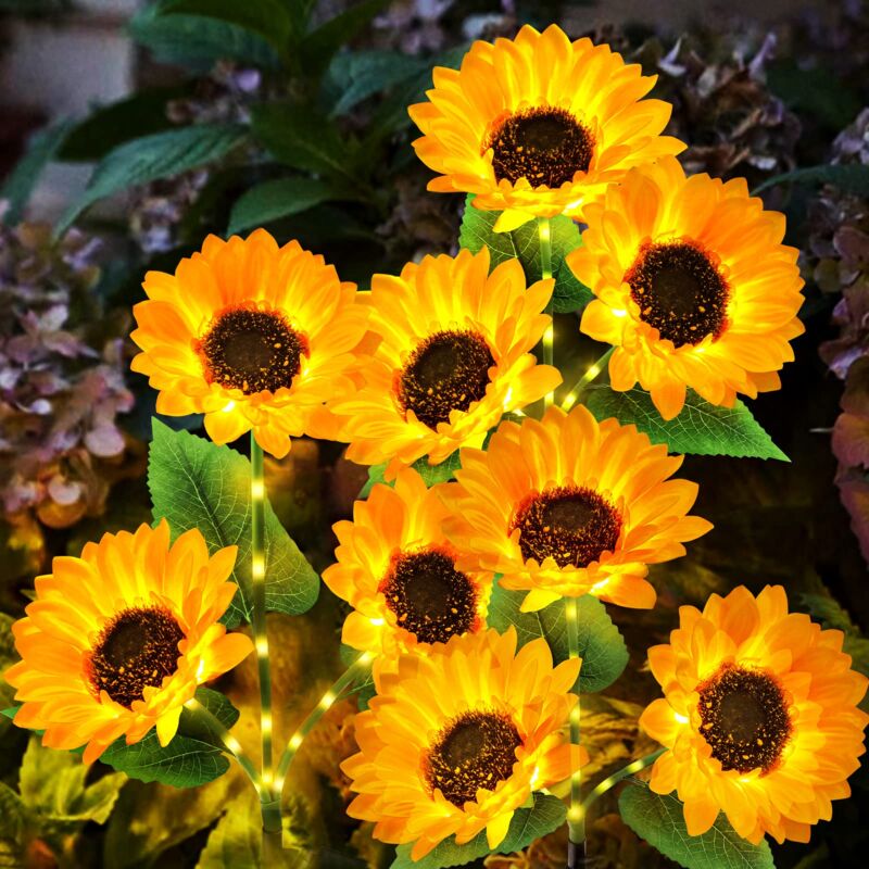 foto del prodotto luci solari da giardino per esterni confezione da 3 potenziate con 9 girasoli luminosi ip65 impermeabile