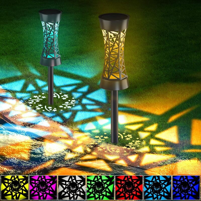 foto del prodotto luci solari da giardino per esterni, luci solari da giardino per esterni con led colorati e luce bianca calda, luci solari da giardino impermeabili
