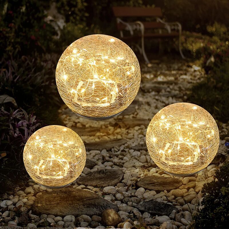 foto del prodotto luci solari da giardino, sfera di vetro incrinata impermeabile led bianco caldo per decorazioni da esterno decorazioni vialetto patio cortile prato,