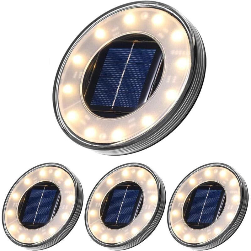 foto del prodotto luci solari da terra a led, confezione da 4, 12 led, illuminazione solare per esterni, impermeabili ip68, lampione stradale, luce interrata per